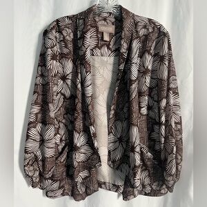 Chico’s Cardigan Women’s Brown Floral 3/4 Sleeve SZ 2 Or LG Lightweight Pockets